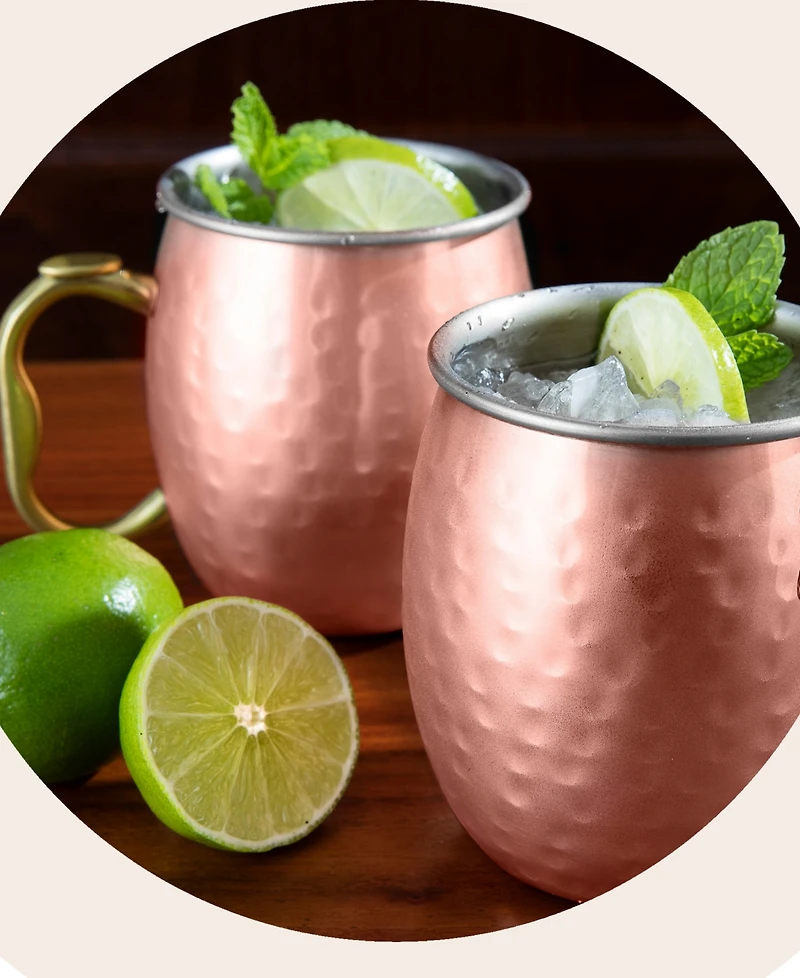 Oggi Set of 2, 18oz Hammered Stainless Steel Moscow Mule Mugs