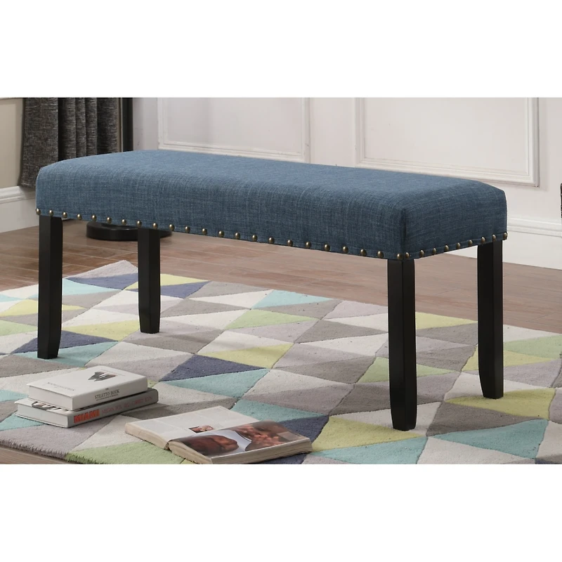 Streamdale Furniture Fabric Dining Bench with Nailhead Trim, Blue
