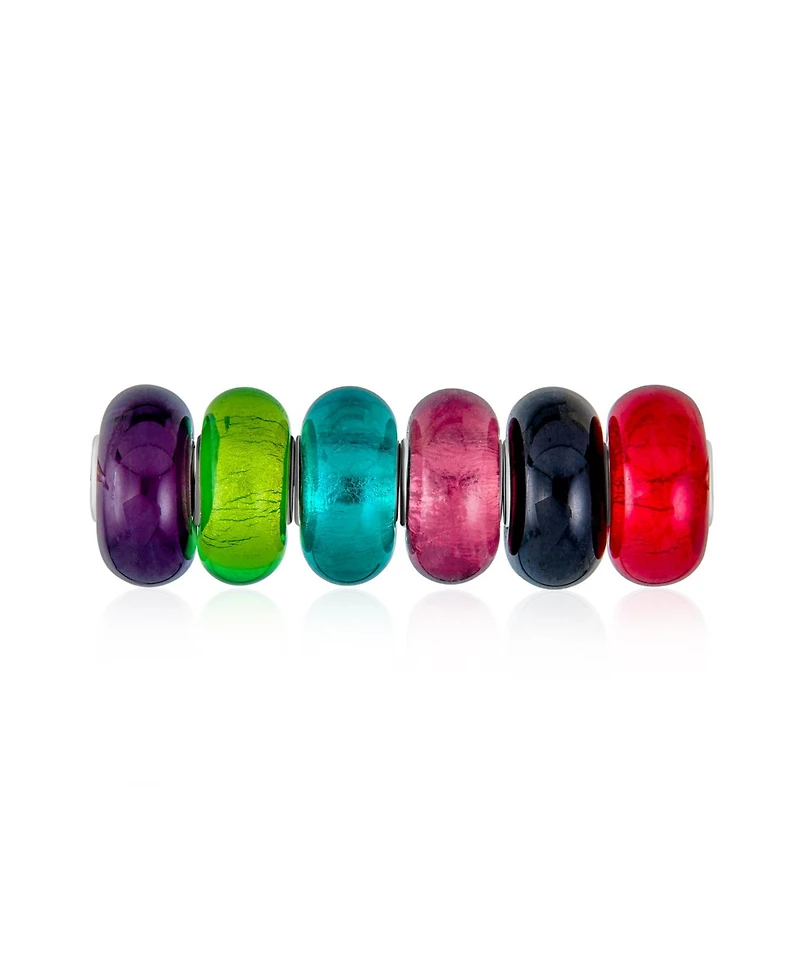 Bling Jewelry Mixed Spacer Set Of Bundle Translucent Colorful Metallic Foil Jewel Tones Multi Color Murano Glass Charm Bead Sterling Silver Core Fits