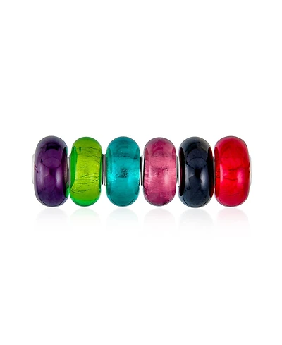 Bling Jewelry Mixed Spacer Set Of Bundle Translucent Colorful Metallic Foil Jewel Tones Multi Color Murano Glass Charm Bead Sterling Silver Core Fits