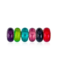 Bling Jewelry Mixed Spacer Set Of Bundle Translucent Colorful Metallic Foil Jewel Tones Multi Color Murano Glass Charm Bead Sterling Silver Core Fits