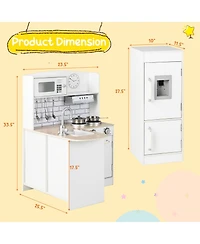 Costway Kids Corner Kitchen Playset Wooden Play Kitchen with Microwave&Fridge