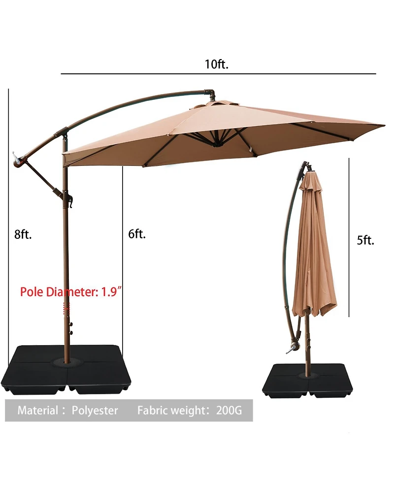 Aoodor Offset Patio Umbrella 10 Cantilever Hanging Market Umbrella Water Resistant Uv Protection Blue- Base Stand is Included