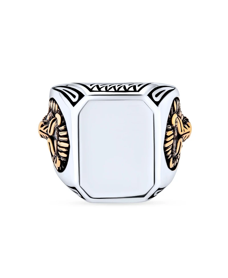 Bling Jewelry Big Statement King Of Jungle Rectangle Signet Accent Lion Ring Solid Oxidized .925 Sterling Silver