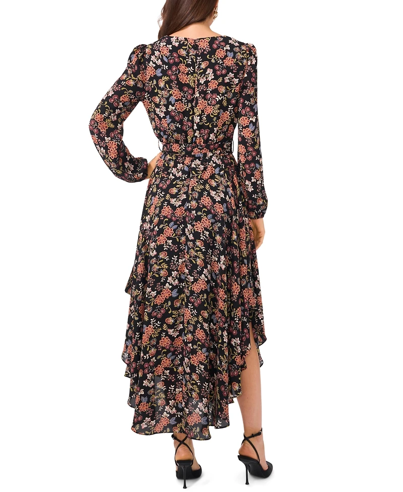 Vince Camuto Women's V-Neck Belted Asymmetric-Hem Dress