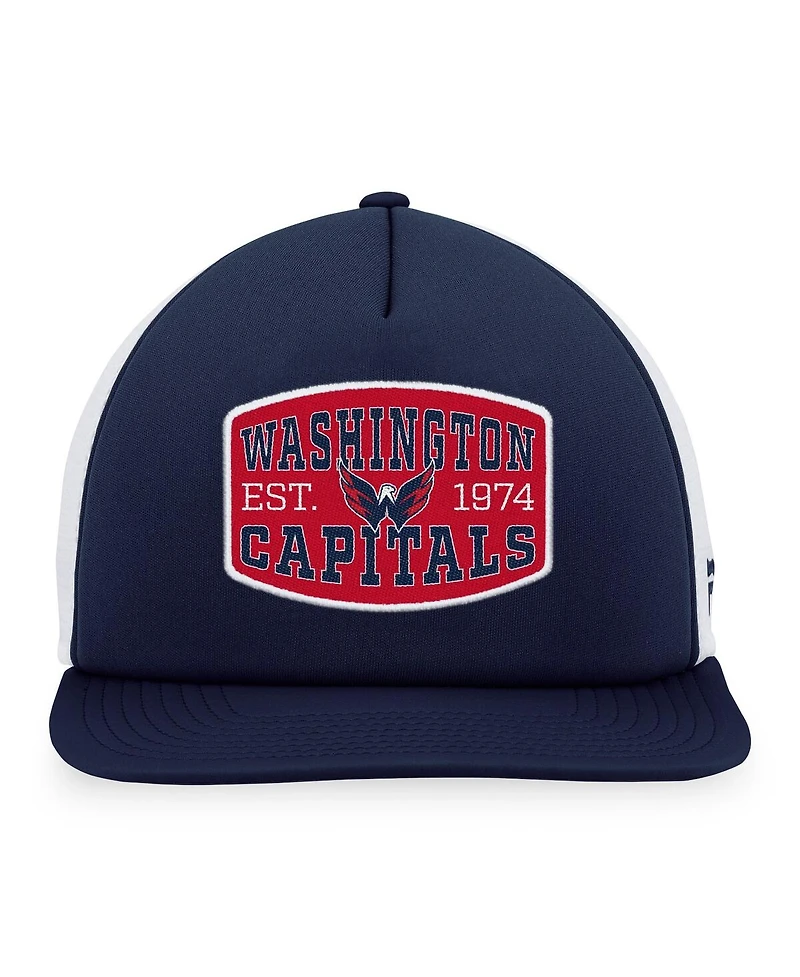 Fanatics Men's Navy/White Washington Capitals Foam Front Patch Trucker Snapback Hat