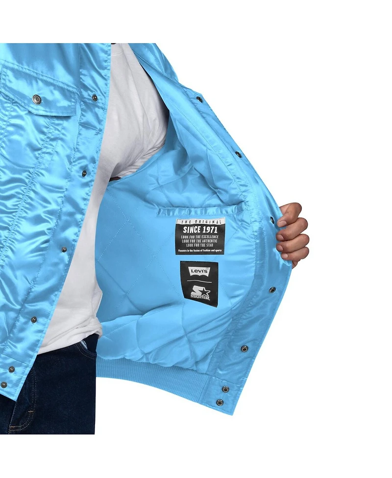 Levi's x Starter Men's Light Blue Philadelphia Phillies Silver Tab Satin Full-Snap Trucker Jacket