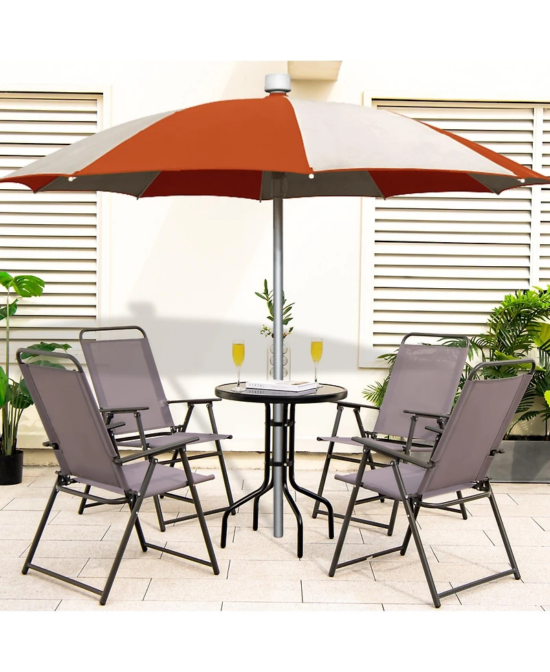 Slickblue Outdoor Folding Sling Chairs Set of 4 with Armrest and Backrest