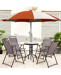 Slickblue Outdoor Folding Sling Chairs Set of 4 with Armrest and Backrest