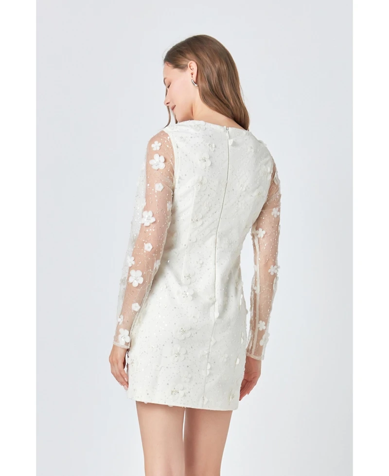 endless rose Women's Beaded Overlay Floral Mini Dress