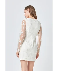 endless rose Women's Beaded Overlay Floral Mini Dress