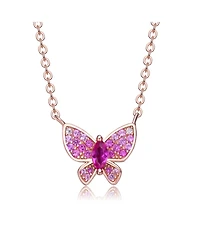 GiGiGirl Sterling Silver 18k Rose Gold Plated with Red & Cubic Zirconia Pave Butterfly Pendant Layering Necklace