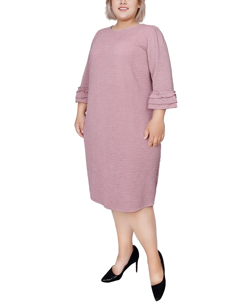 Ny Collection Plus 3/4 Length Sleeve Textured Knit Dress