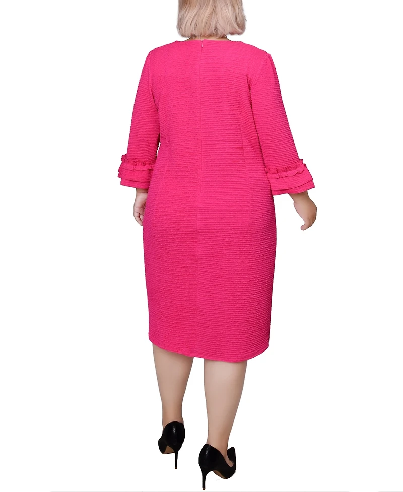 Ny Collection Plus Size 3/4 Length Sleeve Textured Knit Dress