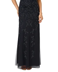 Adrianna Papell Women's Boat-Neck Short-Sleeve Beaded Blouson Gown