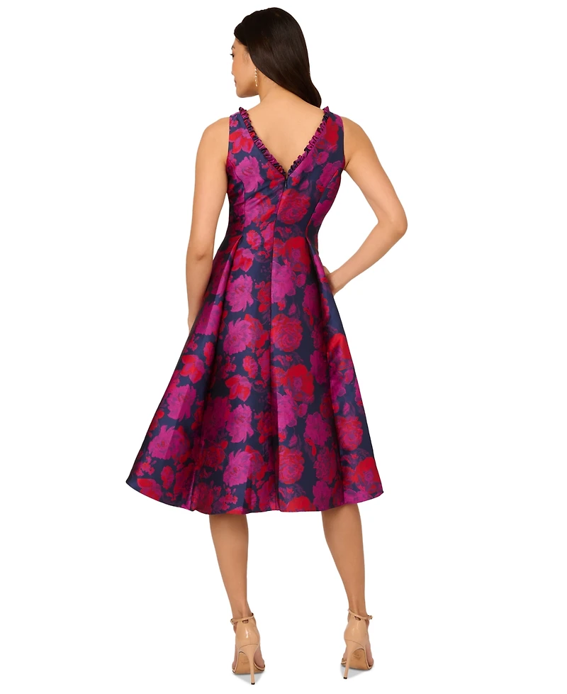 Adrianna Papell Women's Floral Jacquard High-Low-Hem Dress
