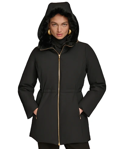 Donna Karan New York Women's Faux-Fur-Collar Short Puffer Coat