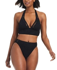 Bar Iii Womens Longline Halter Bra Bikini Top High Waist Bottoms Created For Macys
