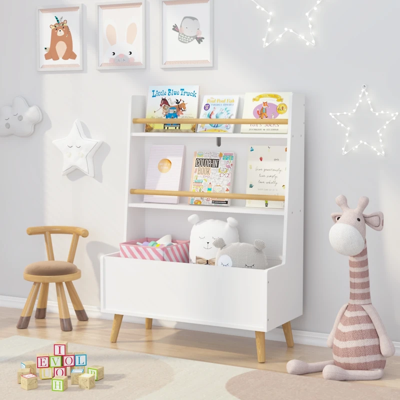 Streamdale Sturdy Kids Bookshelf w/ Storage Bin & Wall Anchor White 2-Tier