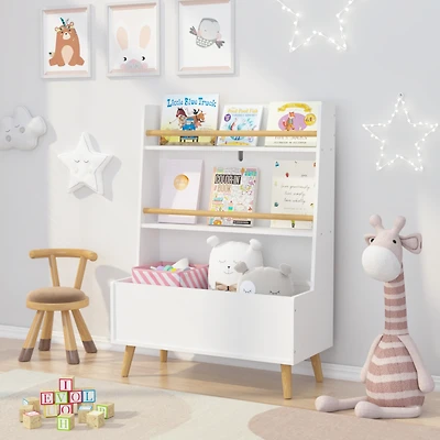 Streamdale Sturdy Kids Bookshelf w/ Storage Bin & Wall Anchor White 2-Tier