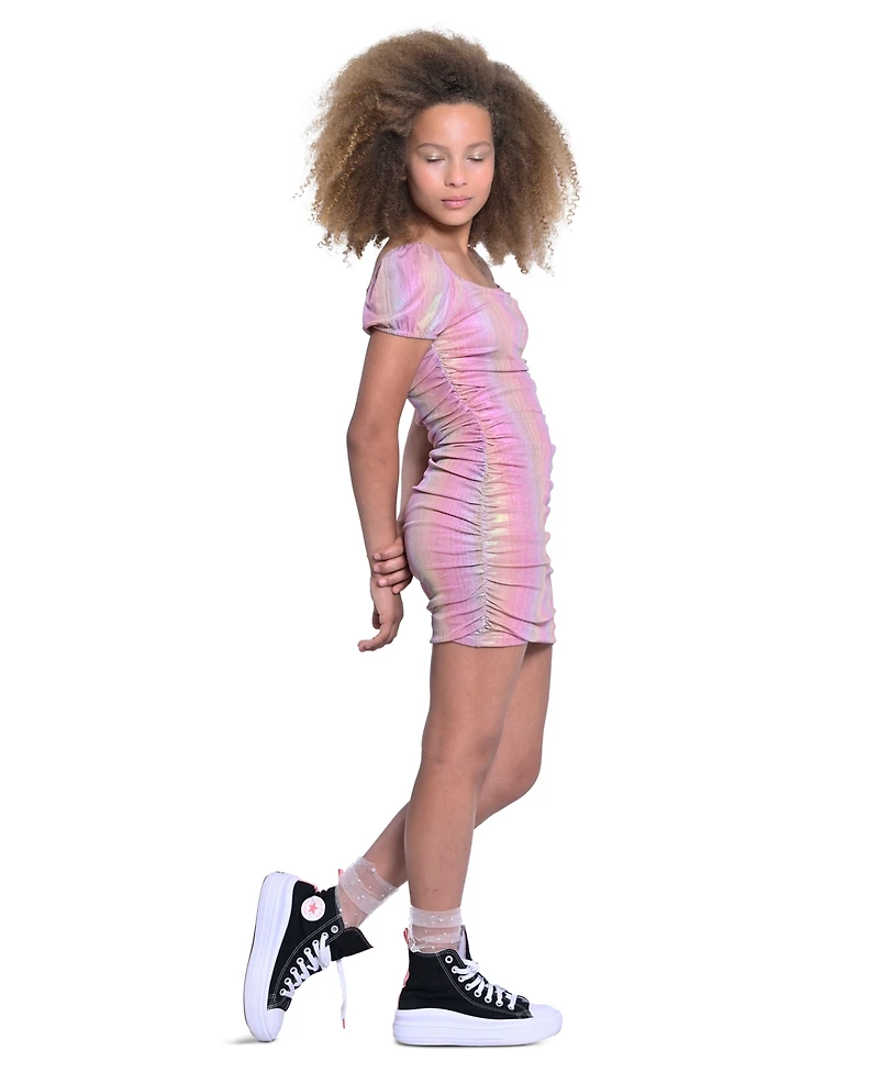 With Jules Big Girls Ruched Square-Neck Mesh Dress