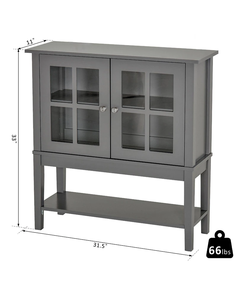 Homcom Wood Sturdy Living Room Storage Table Sideboard Buffet with Window Pane Doors