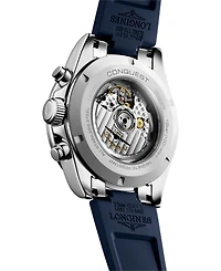 Longines Men's Swiss Automatic Chronograph Conquest Blue Rubber Strap Watch 42mm