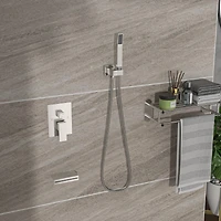 12" Rain Shower Head Systems With Waterfall Tub Spout, Brushed Nickel, Wall Mounted Shower 0000