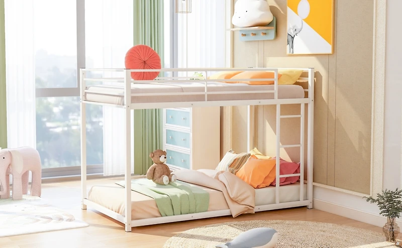 Streamdale Twin Over Metal Bunk Bed, Low Bed With Ladder
