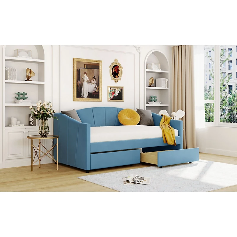 Streamdale Upholstered Daybed Twin With Two Drawers And Wood Slat