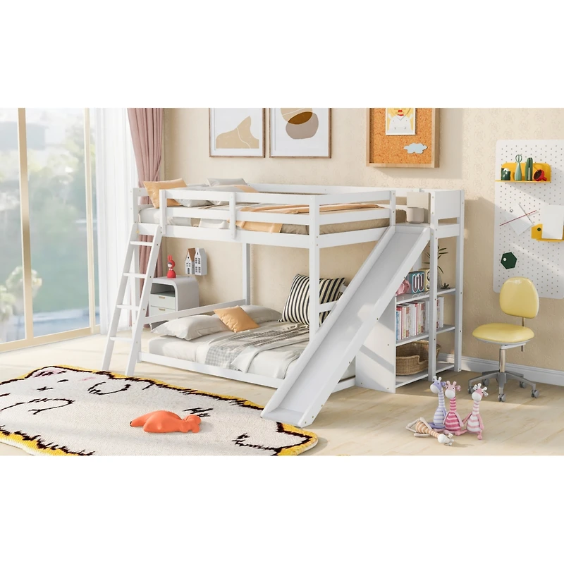 Streamdale Full Over Bunk Bed With Ladder, Slide And Shelves