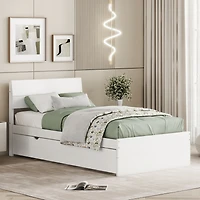 Simplie Fun Modern Twin Bed Frame with Trundle, White Gloss Finish