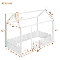 Streamdale Twin Wood Bed House Frame With Fence, For Kids, Teens, Girl