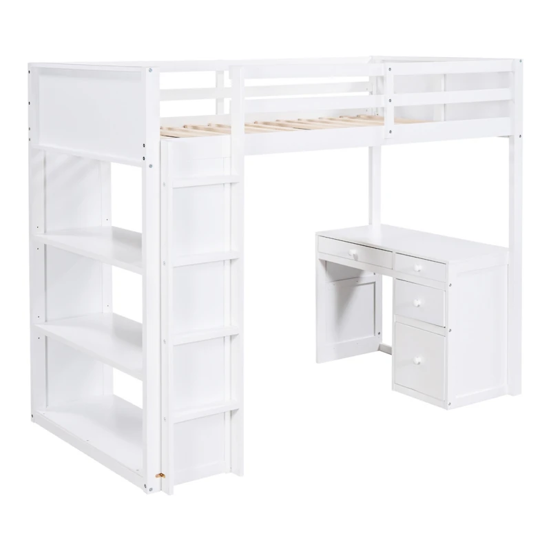 Streamdale Twin Loft Bed With Ladder, Shelves, And Desk