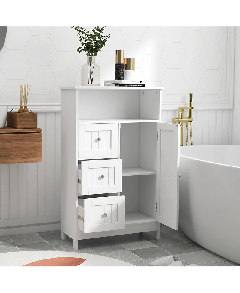 Streamdale Furniture Bathroom Standing Storage Cabinet With 3 Drawers And 1 Door