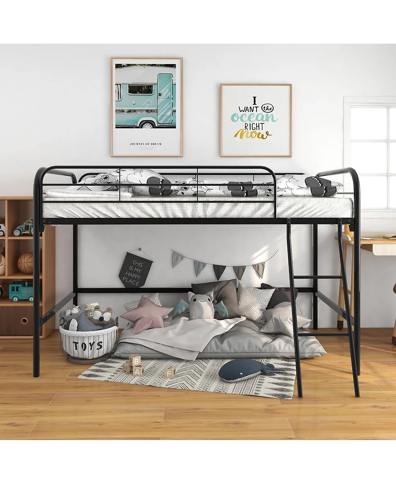 Simplie Fun Metal Twin Loft Bed, Twin Size High Loft Bed