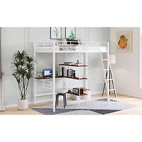 Streamdale Twin Size Metal Loft Bed And Built-In Desk And Shelves
