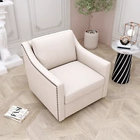 Streamdale Swivel Armchair in Cotton Linen with Brass Accents