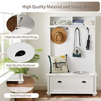 Simplie Fun Coastal Style White Hall Tree Bench with Shoe Cabinets