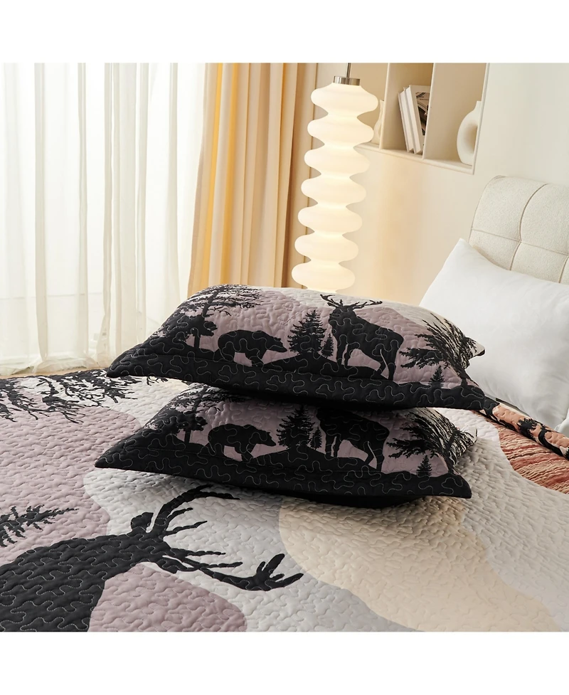 MarCielo 3 Pcs Cabin Lodge Rustic Country Quilt Bedspread Set WX203 King