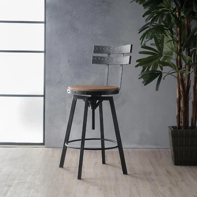 Rustic-Chic Barstool Fir Wood Seat, Metal Frame