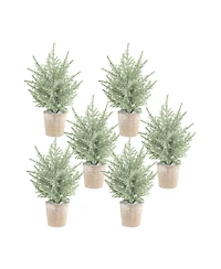 Slickblue Premium Quality Potted Icy Pine Tree Set - Pack of 6 Lifelike 12" Artificial Trees for Winter and Holiday Decor