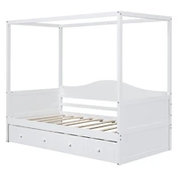 Streamdale Twin Size Canopy Day Bed With Twin Size Trundle, White