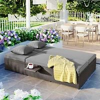 Streamdale Furniture Gray Wicker Rattan Double Sunbed Recliners for 2