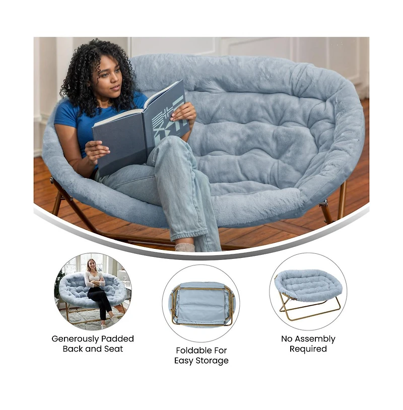 Janey Folding Double Saucer Chair With Steel Frame For Dorm, Living Room, Or Bedroom