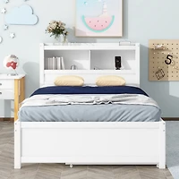 Streamdale Full Platform Bed With Trundle, Drawers And Usb Plugs, White