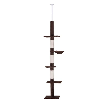 PawHut 8.5' Adjustable Floor-To-Ceiling Cat Tree w/ 5 Carpet Platforms