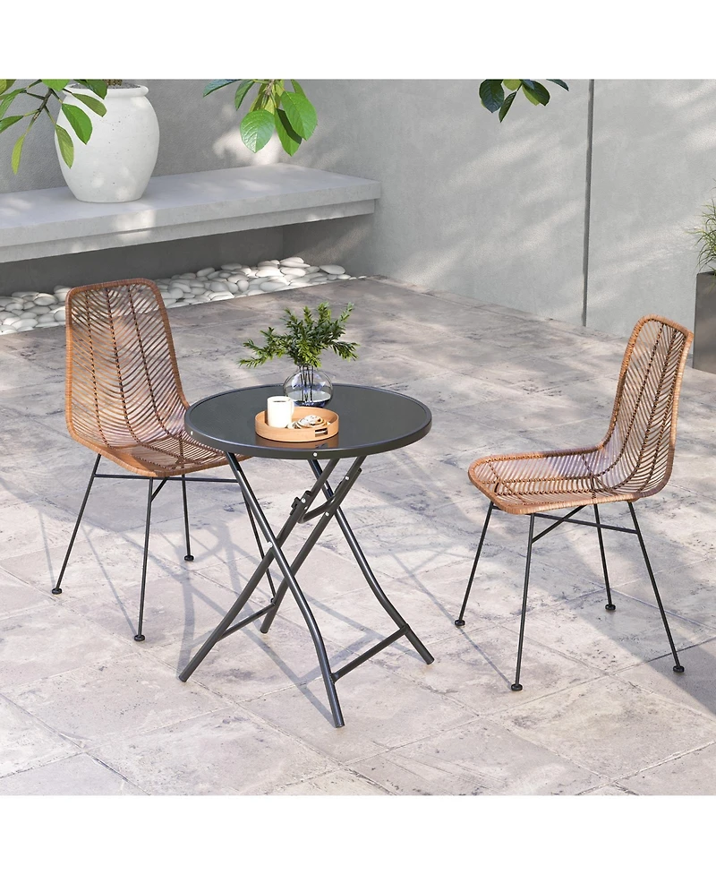 Round Bistro Table with Tempered Glass Top for Patio, Balcony, or Dining Area