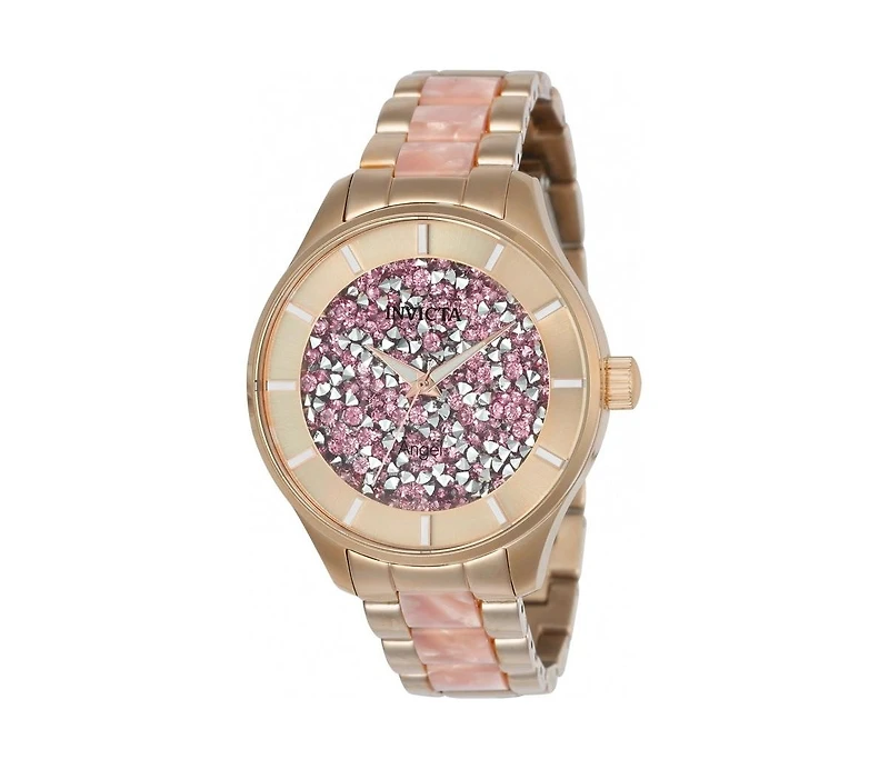 Invicta Women's Angel Quartz 3 Hand Pink Dial Stainless Steel Bracelet Watch