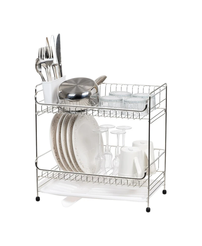Iris Usa 2-tier Medium-sized Dish Rack with Drain Spout, White